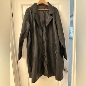 Black Faux Leather Trench Coat - Women